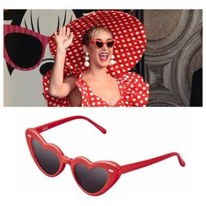 Takesh Jadore Red Heart Shaped Sunglasses Katy Perry with Case